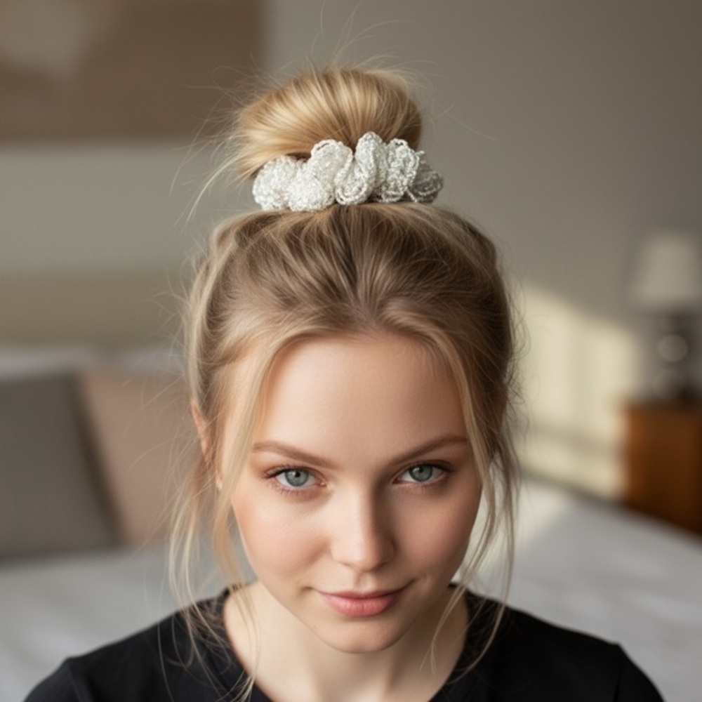 Elegant White Hair Scrunchie